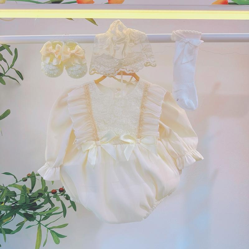  set body TƠ KEM  phối ren ngực Made by Hằng cho bé gái từ 3-11kg 