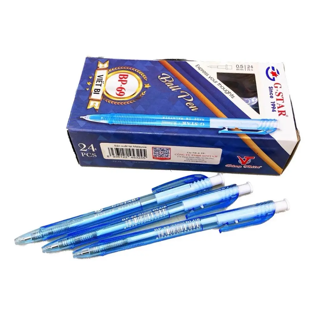 ￼[BP69] HỘP 24 Cây Bút Bi Bấm / Viết Bi Bấm G-Star / Gstar BP-69 / BP 69 Ngòi 0.5mm Mực Xanh, Đỏ - Sản Xuất Tại Malaysia but  bimuc