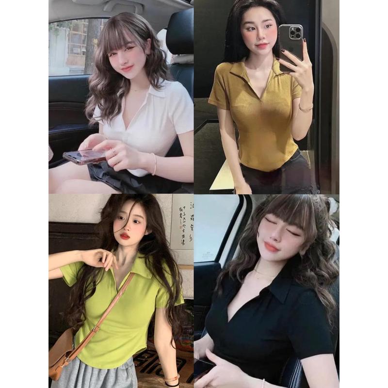 Áo Thun Gân Tăm Bigsize Nữ Nơ Trước Xinh Đẹp Dễ Thương Giá Rẻ Freesize 50-95kg Top Sơ Mi Màu Đen Women Màu Đỏ - 1076