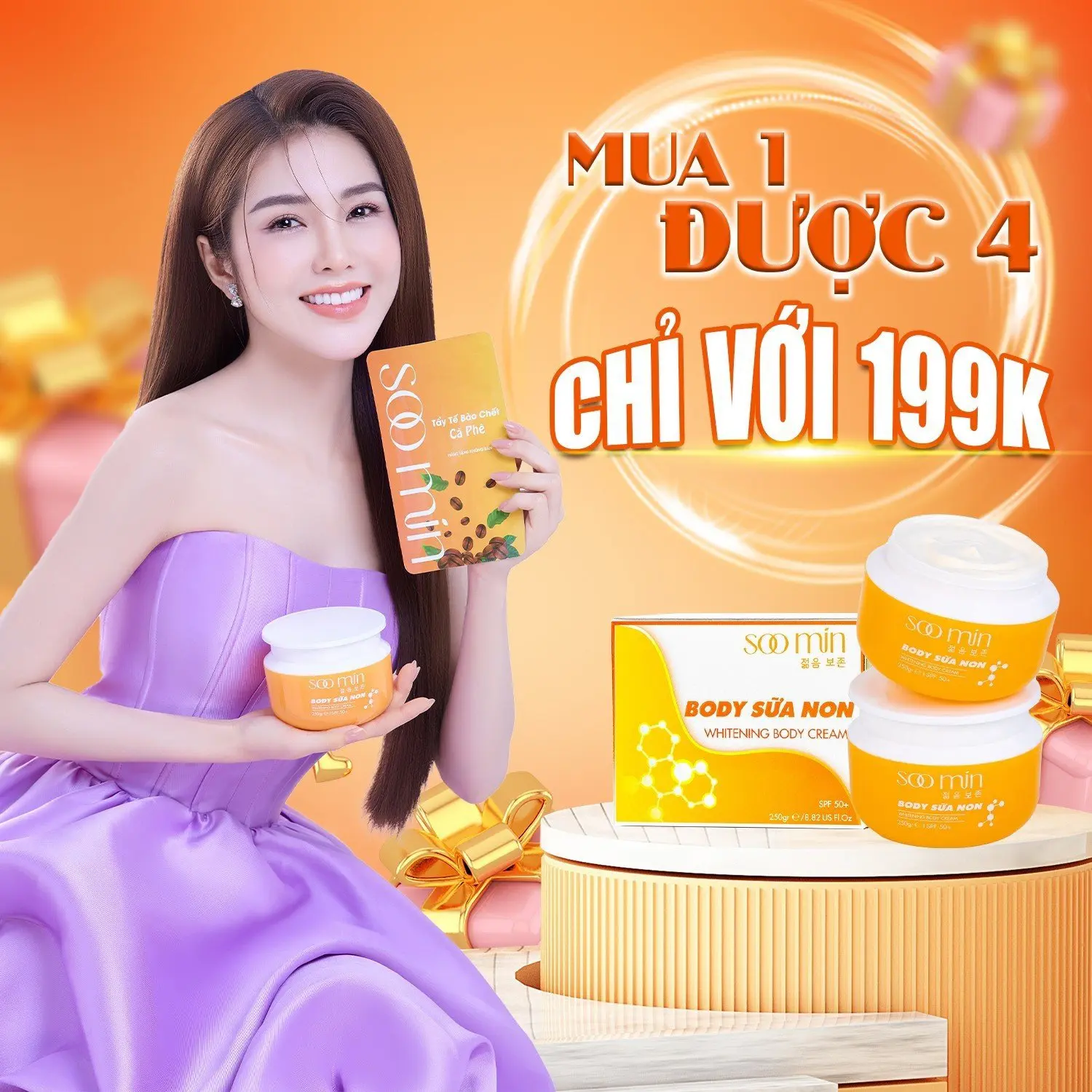 [ Mua 1 Được 4 ] Kem Body Sữa Non SOO MIN Hàn Quốc Trắng Nhanh, Chống Nắng, Phục Hồi Da Hiệu Quả