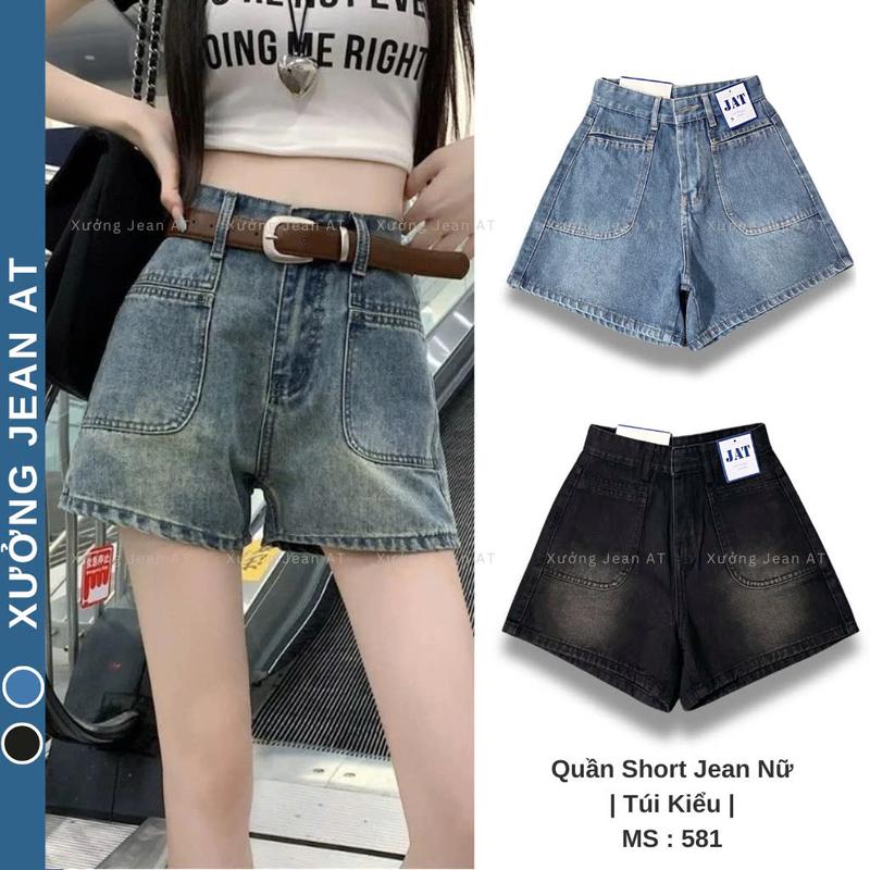 Quần Short Jean Nữ 2 Màu Xanh Bụi Và Đen Bụi Túi Kiểu Phong Cách Trẻ Trung Năng Động - 581