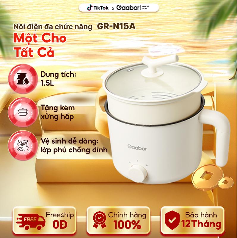 Gaabor |  Nồi điện đa năng Gaabor GR-N15A Dung tích lớn 1.5 lít Lòng nồi 1.3 lít dùng cho 1 -2 người chống dính Teflon công suất 600w, 2 mức nhiệt Thép không gỉ Nồi Lẩu Điện Nồi Lẩu Nấu Ăn nồi  tự sôi nồi  nấu bằng điện