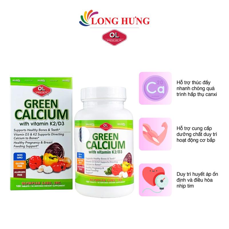 Viên uống Olympian Labs Green Calcium bổ sung canxi hữu cơ (100 viên) 0