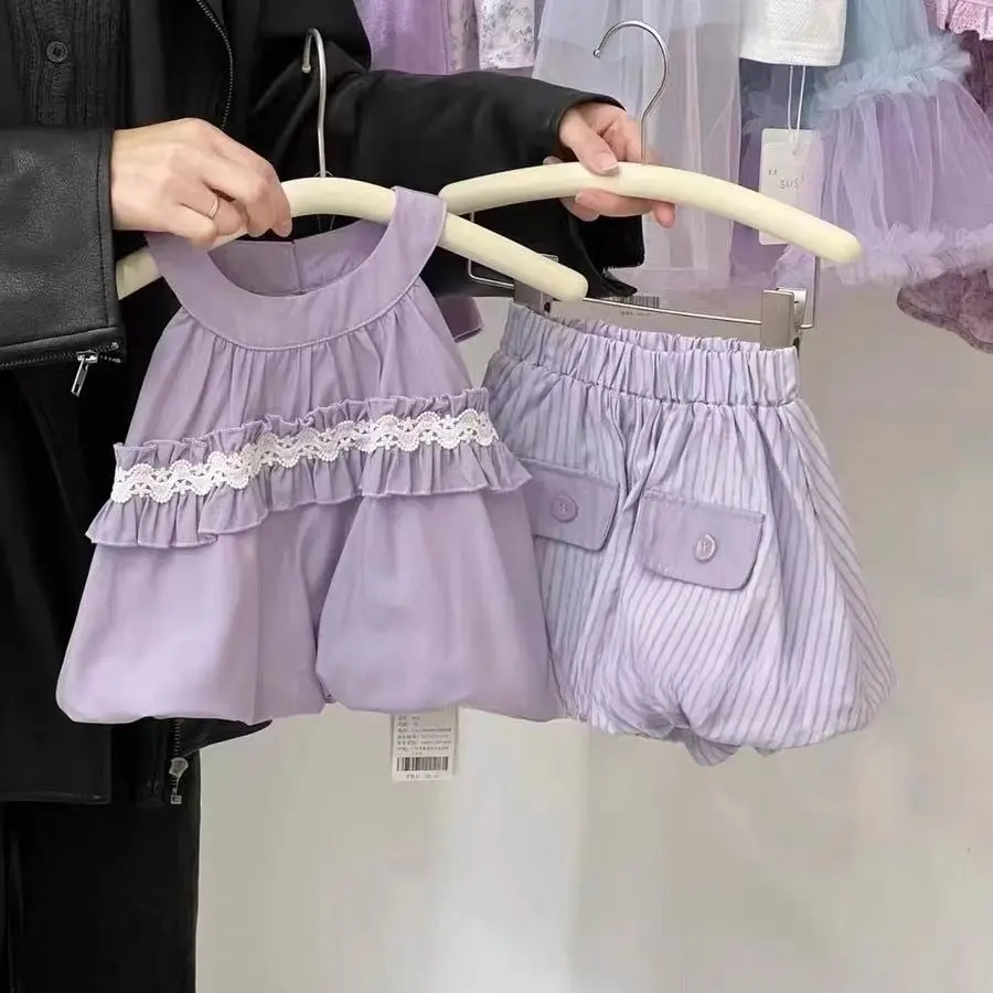 Bộ Đồ Mùa Hè Cho Bé Gái, Hàng Mới Về 2024, Áo Sơ Mi Búp Bê Phong Cách Phương Tây Cho Bé Gái, Áo Vest, Quần Đùi Cạp Cao Cho Trẻ Em, Bộ Đồ Hai Mảnh Thường Ngày