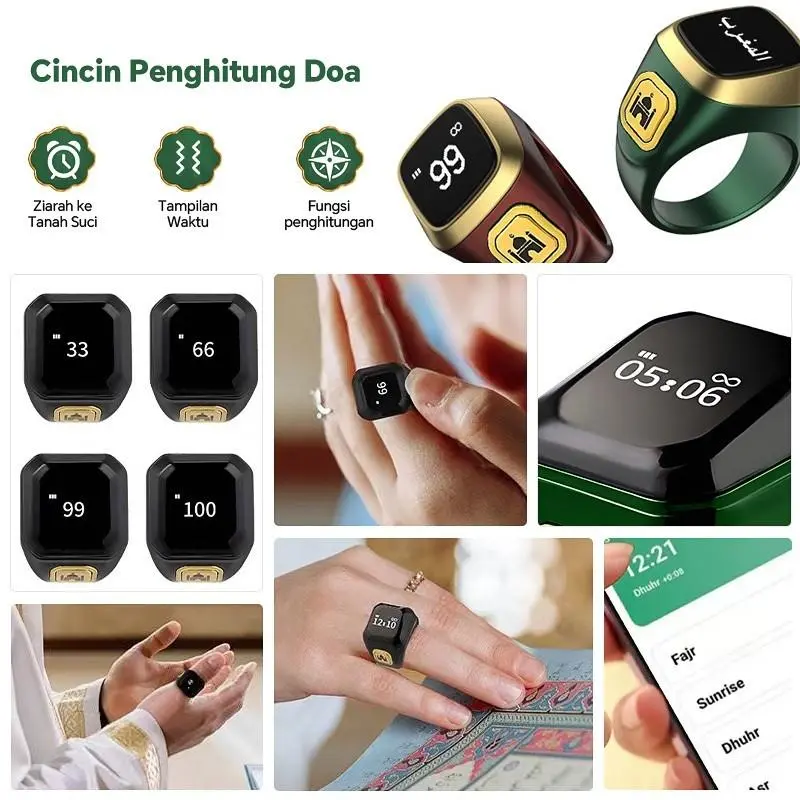 Cincin Tasbih Digital Smart Zikr Ring LED Display Bluetooth Tasbeeh Counter Tahan Air 3
