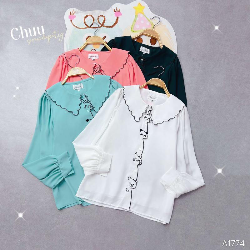 Product Introduction of Áo sơ mi nữ tay dài kiểu cổ bèo viền họa tiết thỏ gấu CHUU A1774 18