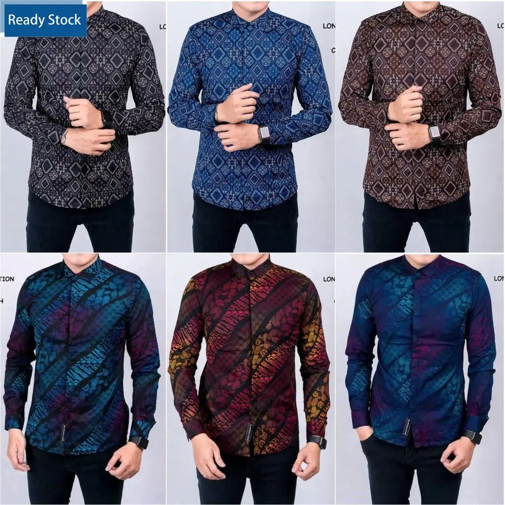RED BLACK SHIRT Ondeng88 Men's Batik Shirt Long Sleeve Diamond Songket Motif Blue Black Red