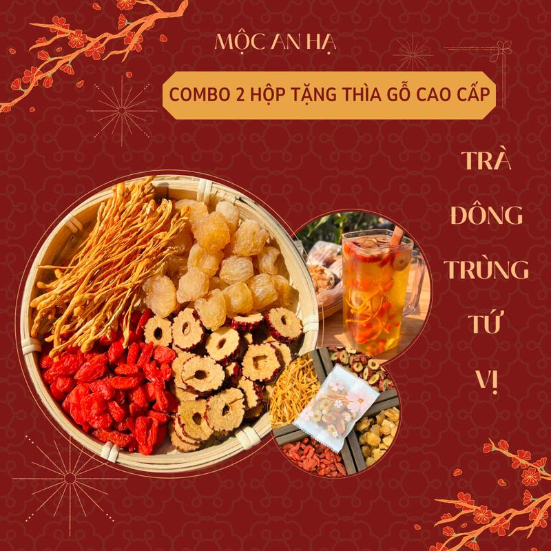 Combo 2 hộp ( 40 gói tặng 1 thìa gỗ), trà đông trùng tứ vị thảo mộc, bồi bổ khí huyết, nâng cao sức khoẻ Nước Trà Tea, Tết Chè