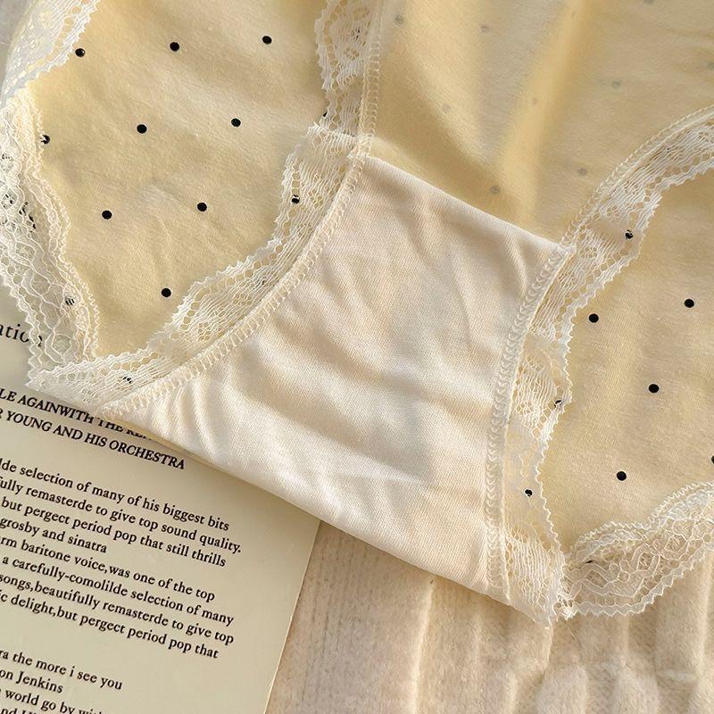 Đồ Lót Ren Gợi Cảm Phong Cách Cổ Điển Pháp, Quần Lót Nữ Mới, Chất Liệu Cotton Và Chống Khuẩn, Cạp Thấp, Thiết Kế Chấm Bi Kem, Bộ Sưu Tập 2062, Bao Gồm Đồ Lót 7
