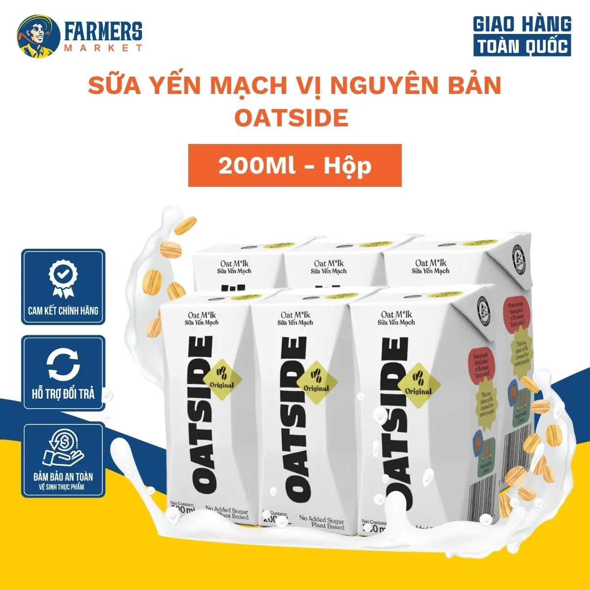 [LỐC 6 HỘP] Sữa yến mạch vị nguyên bản Oatside - 200ML/Hộp | Farmers Market