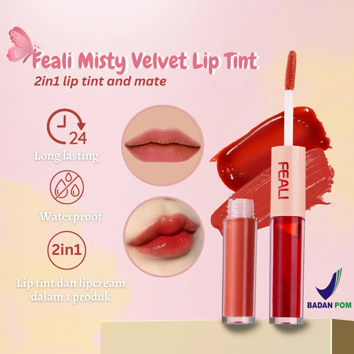[BPOM] FEALI Double Sense 2in1 Dual Liquid Lipstick ombre lips Matte lipstik Velvet Tint Lipmatte Pigment longlasting