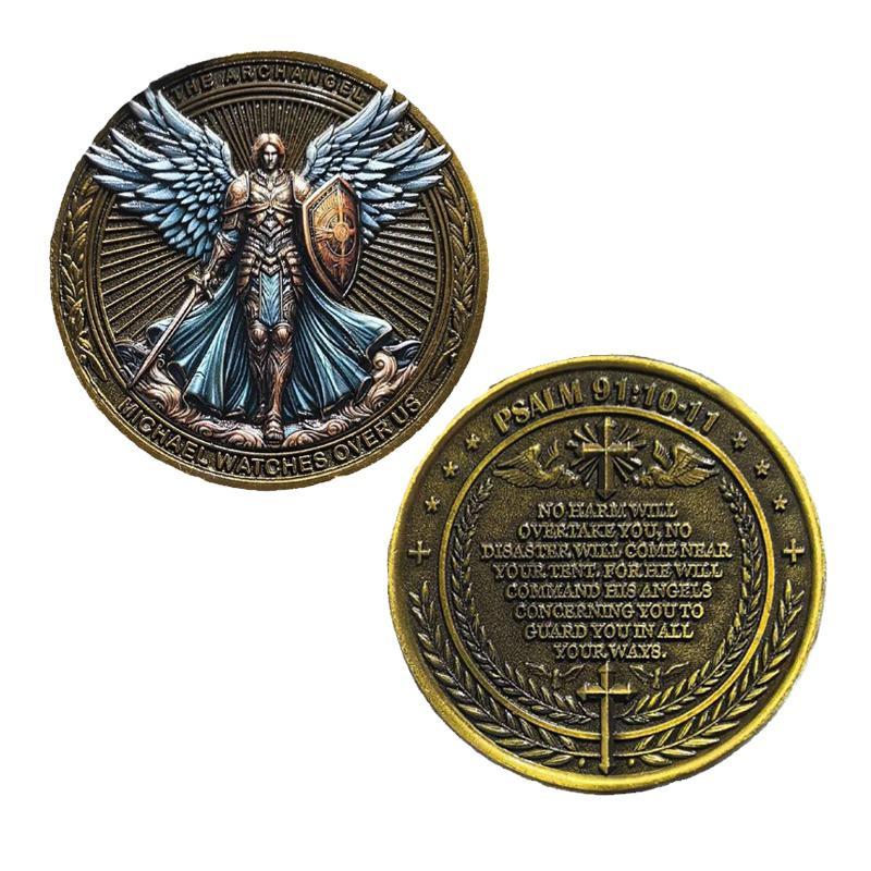 Angel Michael Medal, 1 Count Double Sided Embossed Coin, Commemorative Coin, Home Decor Ornament &  Gift for Friend 0