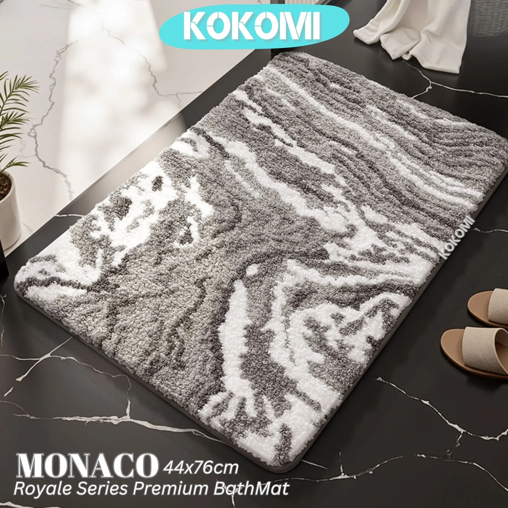 KOKOMI MONACO 44x76cm Keset Premium Royale Series Bathmat Keset Kamar Mandi  Antislip Karpet Mewah Ukuran Besar Menyerap Air Keset Hotel