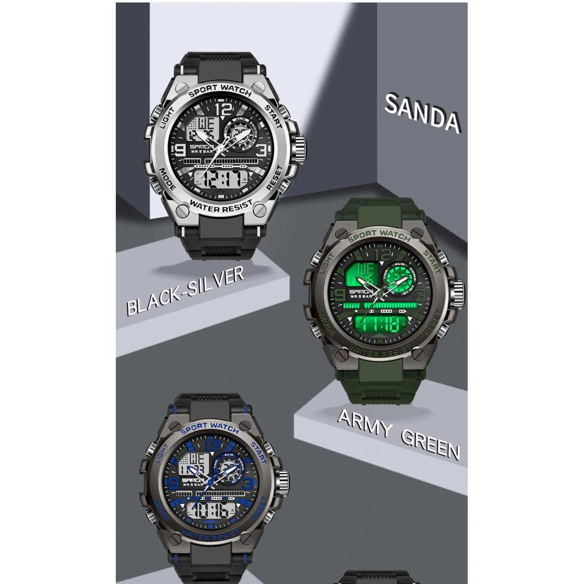 Men Sports Quartz Watches Dual Display LED Electronic Digital Wristwatches Waterproof Military Watch Relogios Masculino