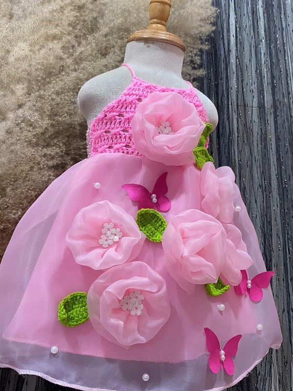 Váy tiểu thư phối hoa rơi tiểu thư xinh xắn điệu đà cho bé gái