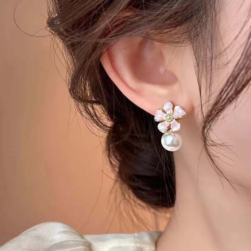 Anting-Anting Mutiara Bunga S925 Anti Karat Aksesoris Wanita Korea Style Fashion 5