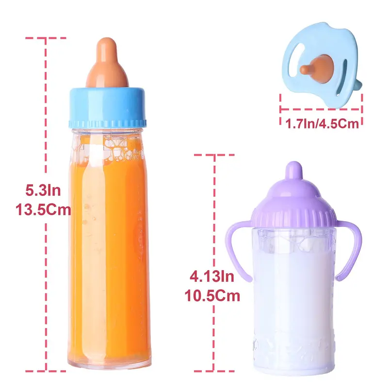 Doll Feeding Bottle Set, Doll Accessories Including Milk Bottle & Juice Bottle & Pacifier, Pretend Play Toy for Kids, Doll Accessories 1