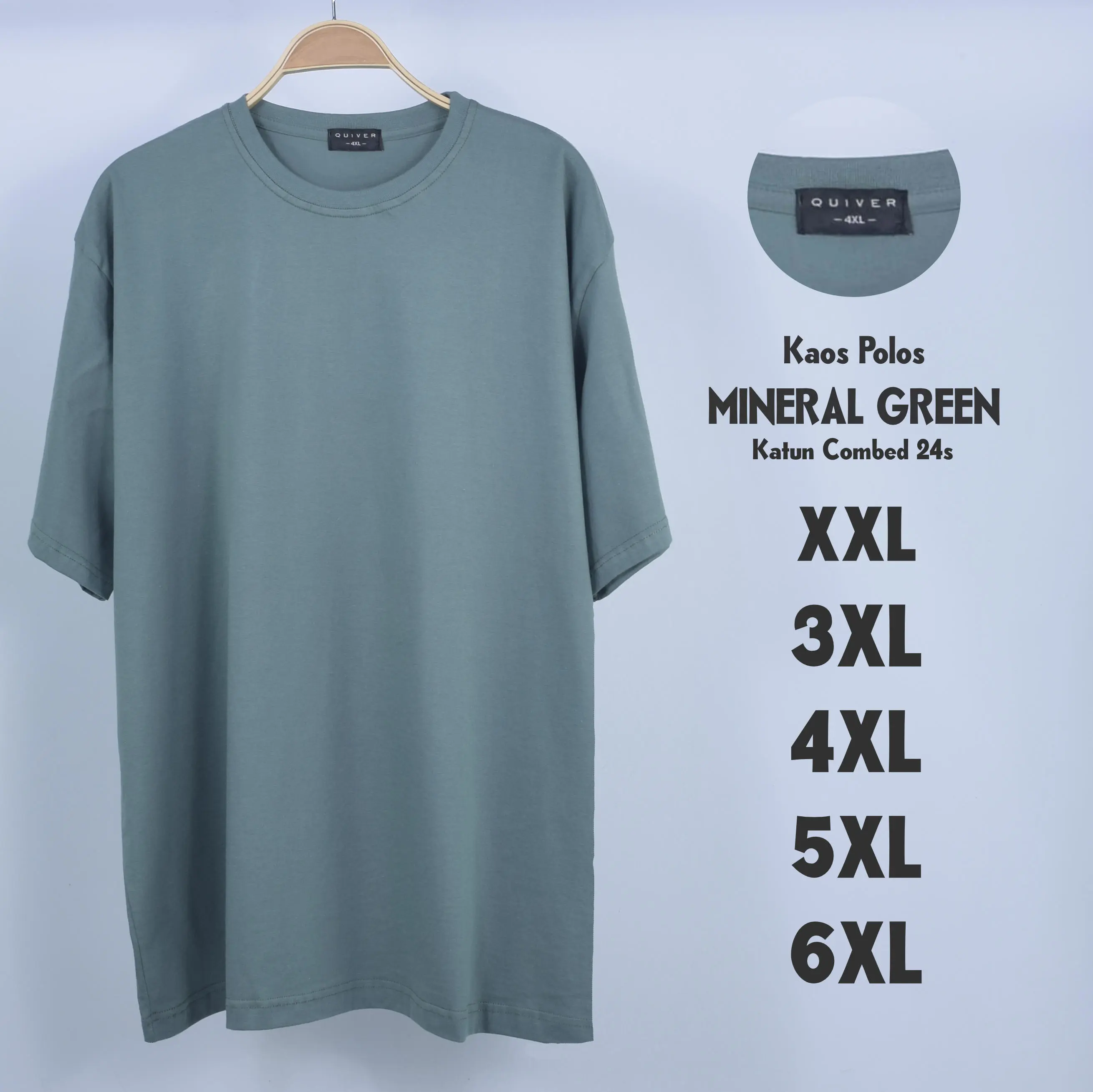 Kaos Polos Jumbo Pria Mineral Green 24s Big Size XXL 3XL 4XL 5XL 6XL Combed