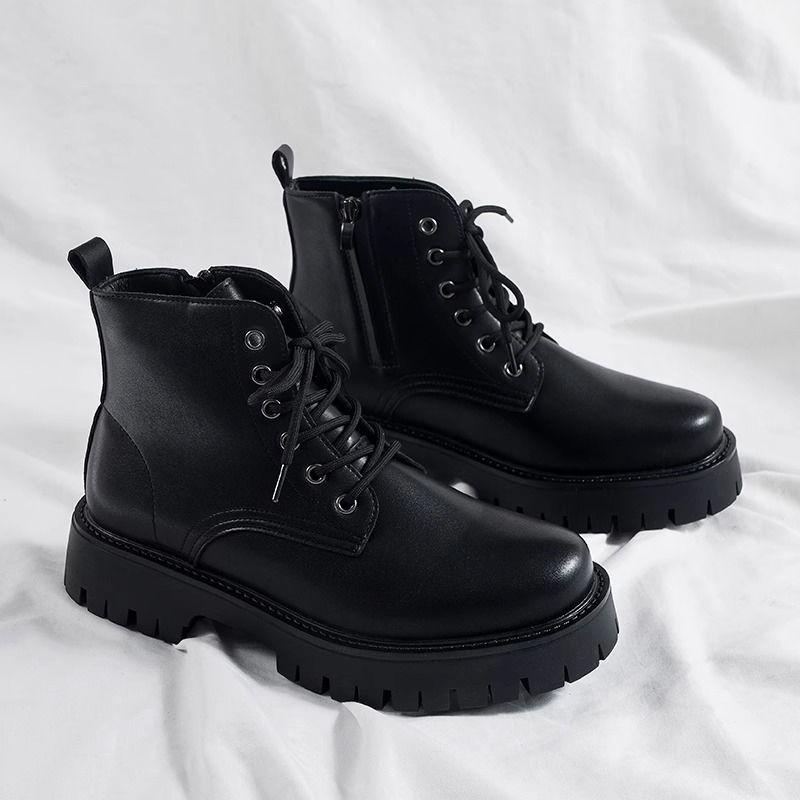 Boot Martin, Dành Cho Nam Giới, Cổ Cao, Phong Cách Anh Quốc, Màu Đen, Thích Hợp Cho Trang Phục Đi Làm, Giày Đi Xe Máy, Tăng Chiều Cao, Bốt Cao Đến Mắt Cá Chân, Khóa Kéo Bên Hông, Mùa Thu, Giày Nam, Chiều Cao Tăng 2
