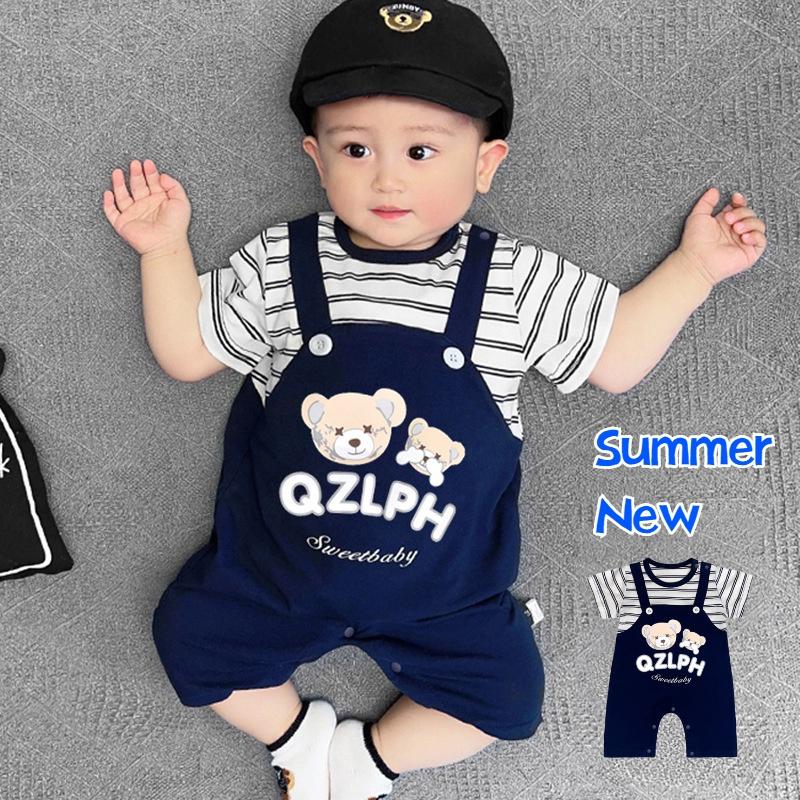 Áo Liền Quần ngắn Tay Cotton Cho Em Bé Hàng Mới Về Mùa Hè, Dành Cho Bé Trai Và Bé Gái, Áo Liền Quần, Thiết Kế Gấu Nhỏ Hoạt Hình, Áo Liền Quần, Có Kích Thước 0-24 Tháng