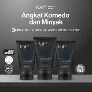 Triple Pack Kahf Face Wash Triple Action Oil and Comedo Defense 100 ml - 3 pcs Sabun Cuci Muka Pria Anti Komedo & Kulit Berminyak - 3in1 Daily Use, pH 5.5, AHA, BHA, PHA, Charcoal, Sensiti