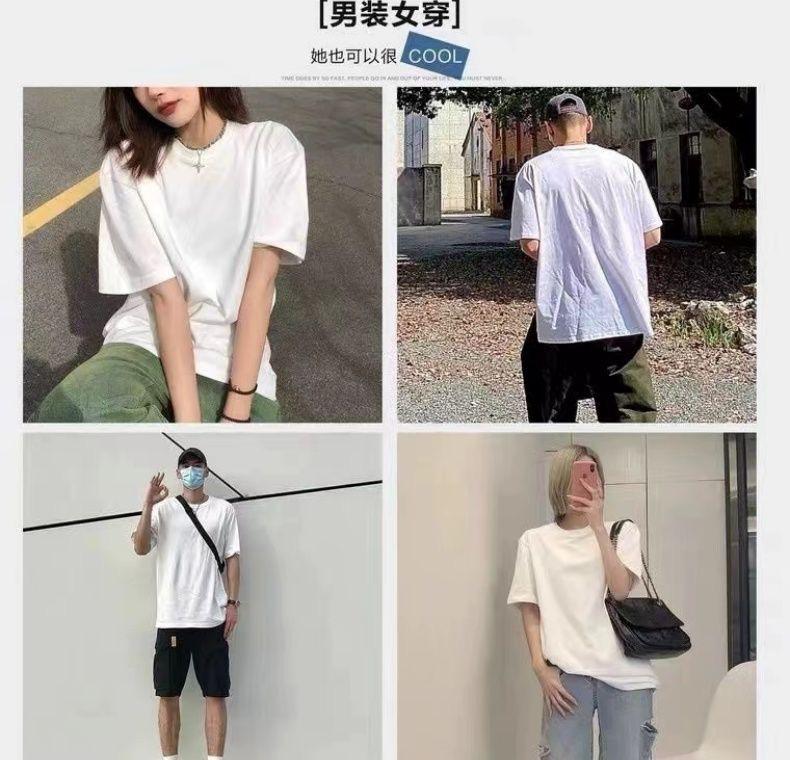 Product Introduction of Heavy T -shirts Autumn Pure Pure White Sleeve Men and Women Trend INS Cotton Cotton Round Neck Loose Leisure Bottom Shirt Menswear Top Lingerie Tshirt Streetwear Operator Beige Casual Crewneck Plain Tropical 2