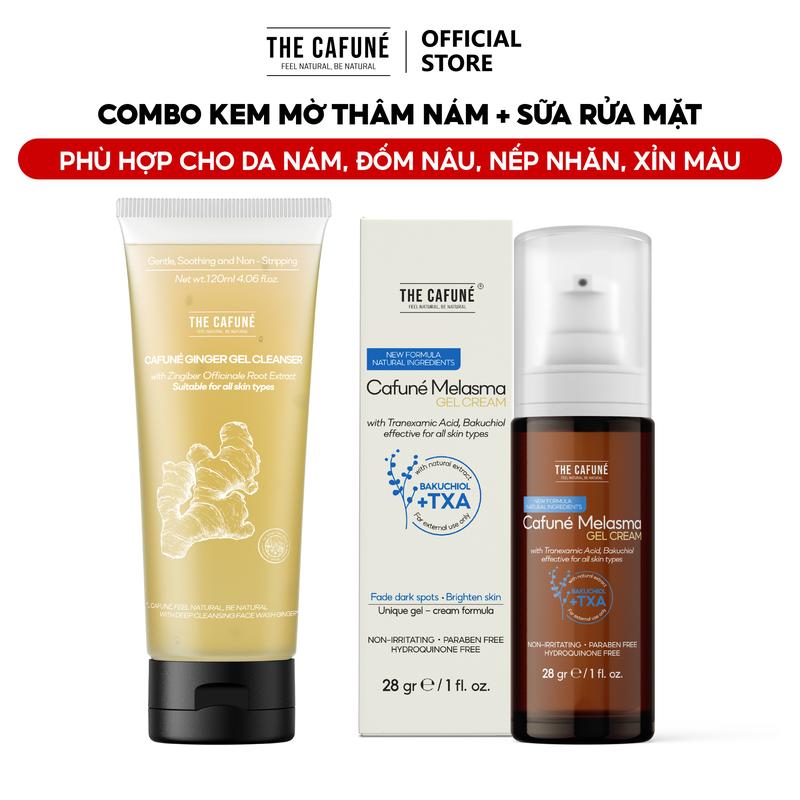 Combo Kem Làm Mờ Thâm Nám, Dưỡng Trắng Sáng Và Đều Màu Da Tối Ưu Cafuné Melasma Gel Cream & Sữa Rửa Mặt Gừng The Cafuné Skincare Serum