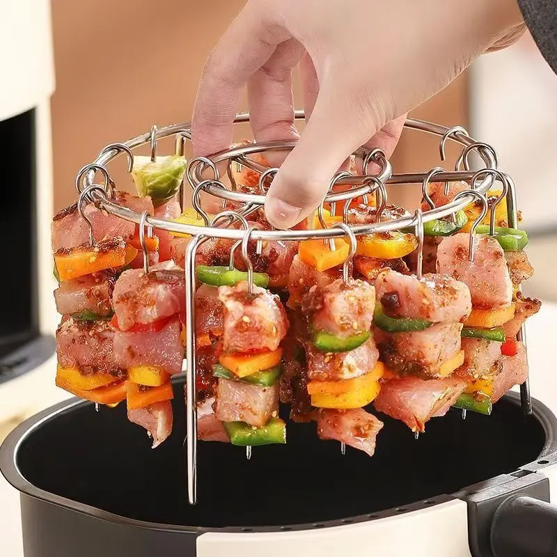 Giá quay bằng thép không gỉ, không cần lật, phụ kiện lò nướng, xiên dọc, xiên BBQ, phụ kiện nhà bếp và gia đình, xiên nướng 1