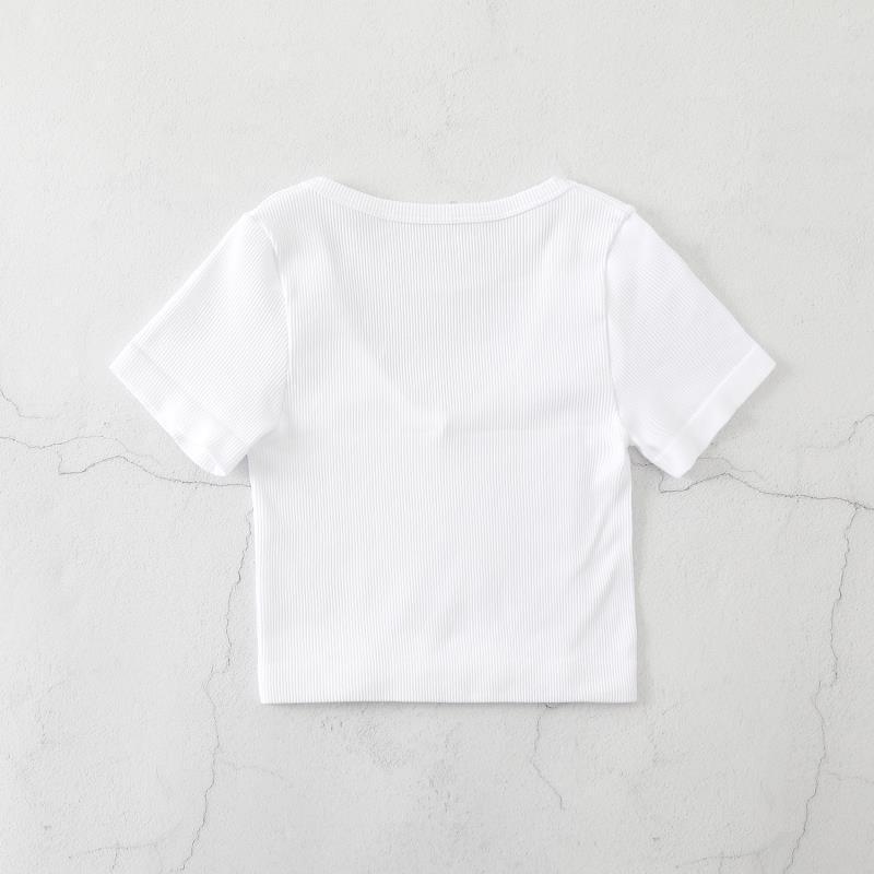 Product Introduction of European and American Yoga Wear Sexy Stretch Yoga Seamless Sports Top Short Sleeve V-Neck Slim Fit Solid Color Ribbed T-Shirt 28