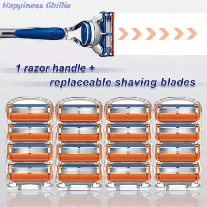Lưỡi Dao Cạo Tương Thích Với Gillette Fusion 5, Thích Hợp Cho Nam Giới, Màu Cam, Với Hộp Đựng Nạp Tay Cầm, Proshield Proglide