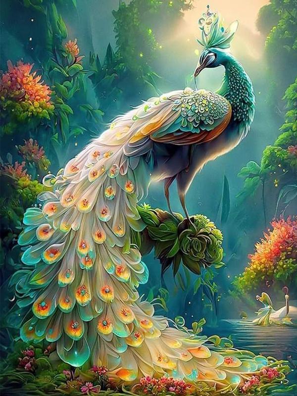 Tranh Đính Đá Tự Hoàn Thành Kích Thước 40x30cm - Tranh Đính Đá Chim Công DIY Handmade