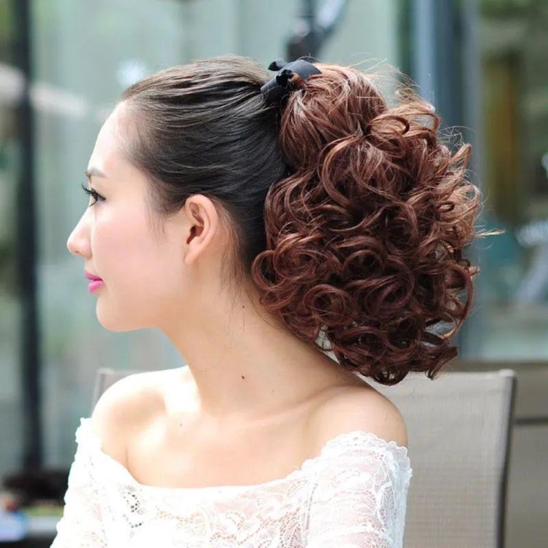 Product Introduction of Heat Resistant Fiber Curly Drawstring Ponytail Wig Synthetic Fluffy Short Wavy Ponytail Natural Hair Extension Pony Tail Hairpiece Girls 11