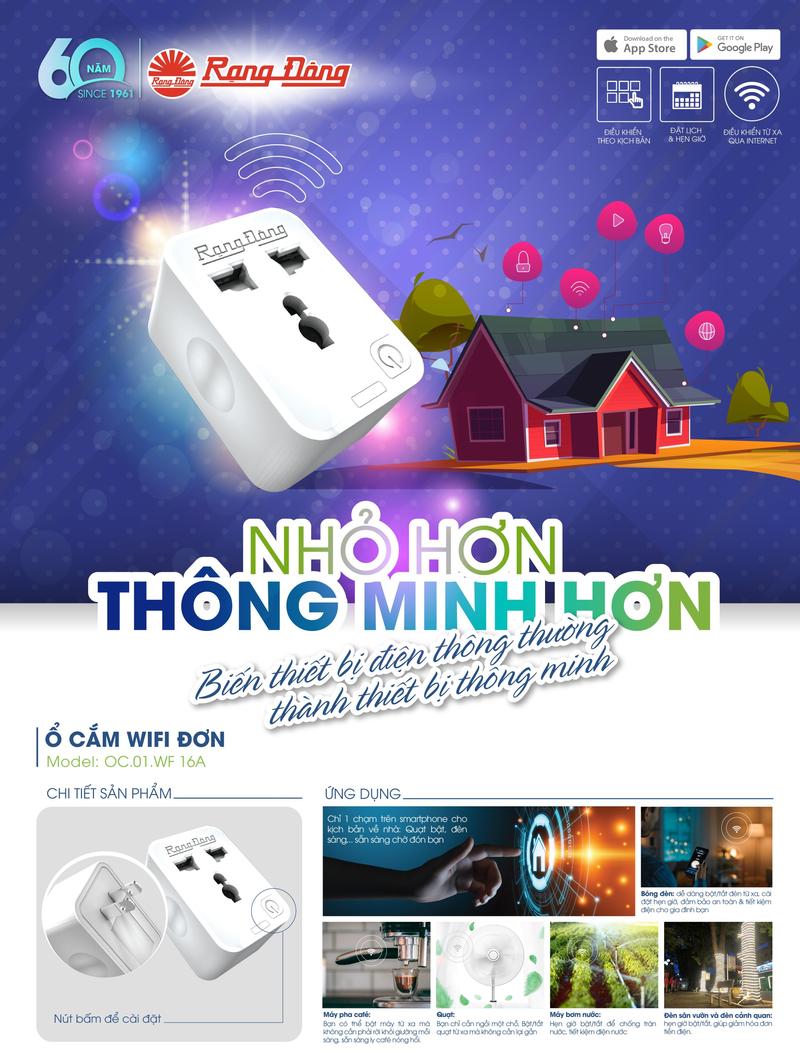Product Introduction of Ổ cắm wifi Rạng Đông OC.01.WF 16A điều khiển qua điện thoại, giọng nói, hẹn giờ 0