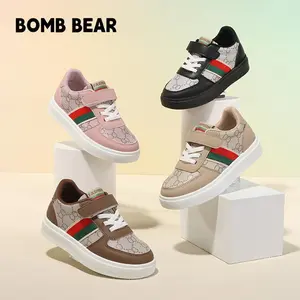 BOMB BEAR STYLE SALE 12.12 YNDFL-6201 Sepatu Skolah Anak Dengan Fashion Sneakers Bahan Strap Velcro Kulit Sintesis Premium, Kualitas Nyaman Lentur Ringan Desain Ergonomis untuk Aktivitas Aktif Si Kecil! warna Hitam,Pink,Khaki, dan Coklat dengan size 26-37