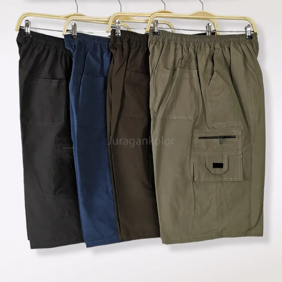 Celana Pendek Pria Cargo Jumbo Kolor Polos Dewasa Cowok Santai Casual Kantong