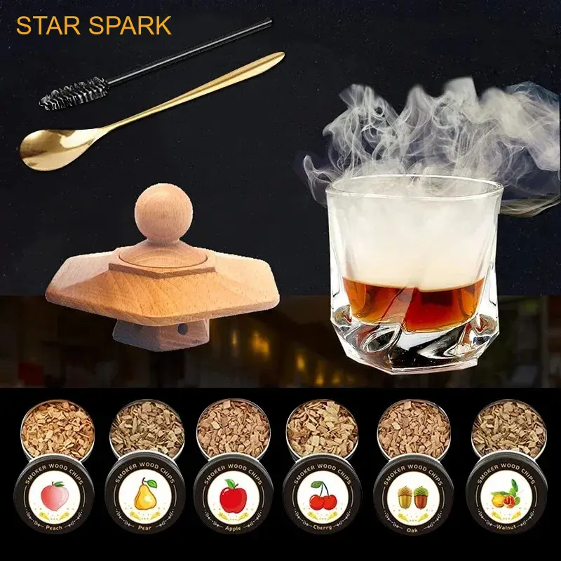 Cocktail Smoker Kit – Wooden Hood Whiskey Smoker for Drinks, Bar & Kitchen Accessories