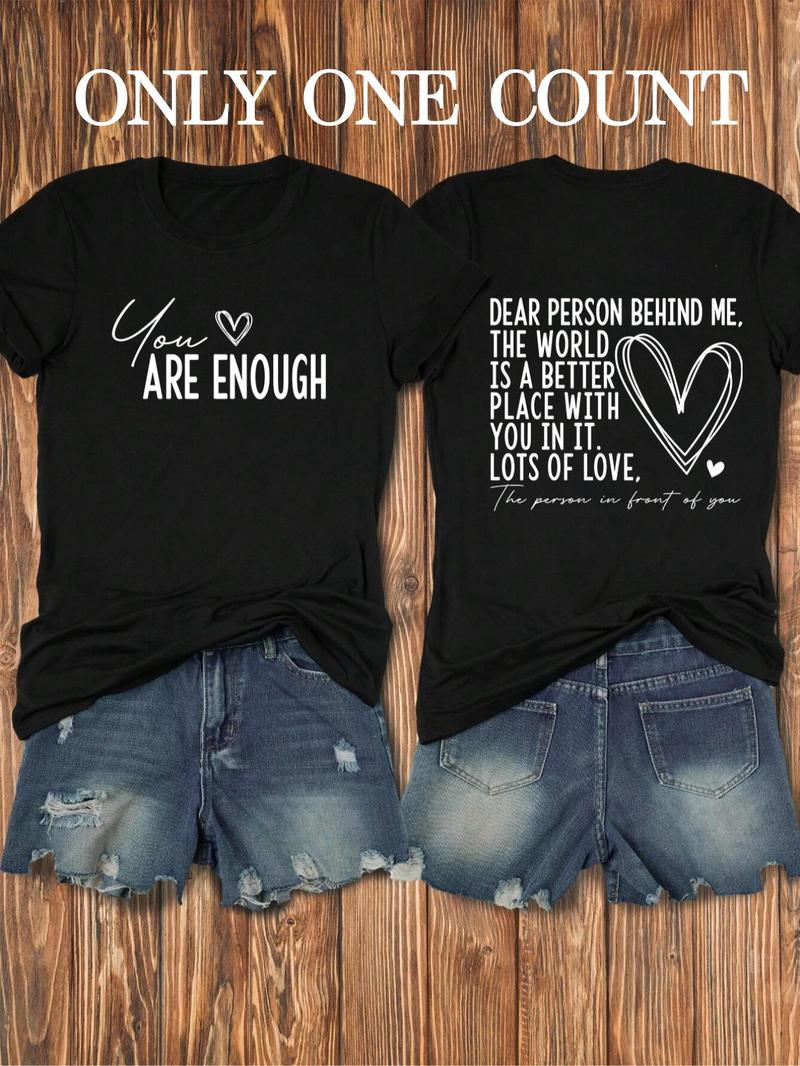 Product Introduction of Women's Slogan Graphic Round Neck Tee, Fashion Casual Heart Print Crew Neck T-Shirt for Daily Holiday Vacation Outdoor Wear, Ladies Clothes for All Seasons Valentine's Day, gift, Clothing 1
