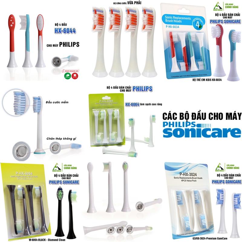  Cho máy Philips set bộ 4 đầu bàn chải đánh răng điện Philip Sonicare lông mềm Minh House 