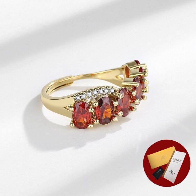 Product Introduction of (With Gra Certificate) Light Luxury Gold-Plated Premium Red Treasure Pomegranate Red Open-End Moissanite Ring 21