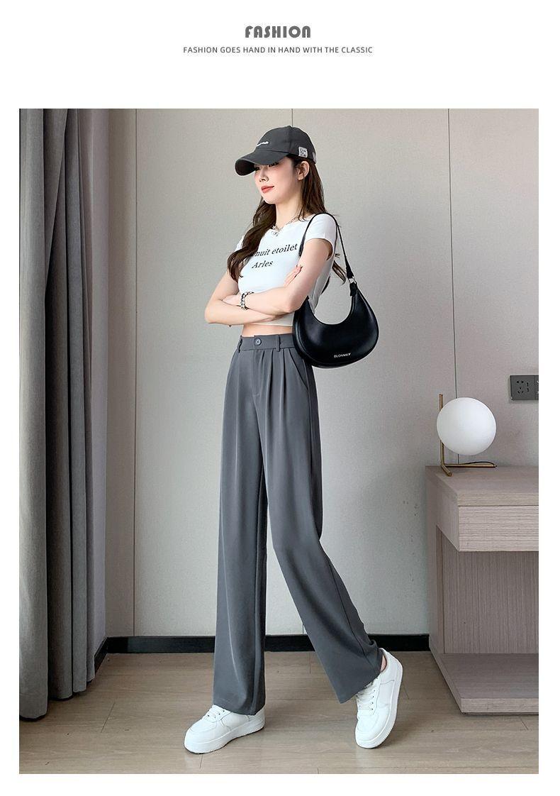 Product Introduction of Spot New 2025 New Wide-Leg Straight Pants Women's Summer Thin High Waist Drooping Straight Casual Small Narrow Suit Pants South Korea Japanese and Korean Style 16