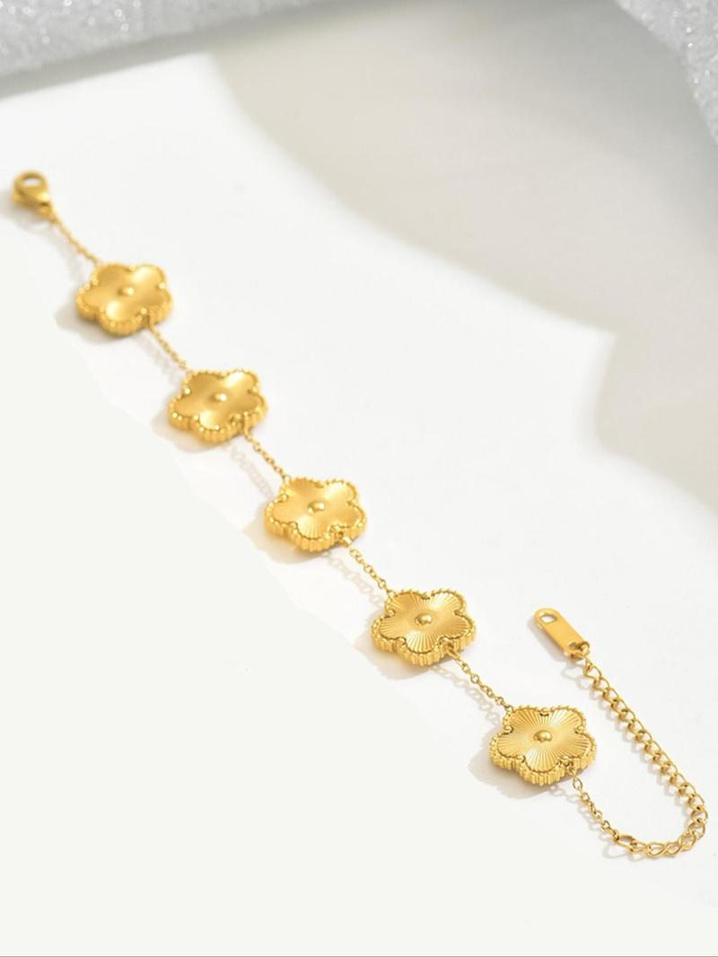 Product Introduction of 2024 New Style Flower Design Link Bracelet, Fashionable Stainless Steel Jewelry for Women & Girls, Trendy All-match & Exquisite Matching Bracelet for Birthday Gift 5