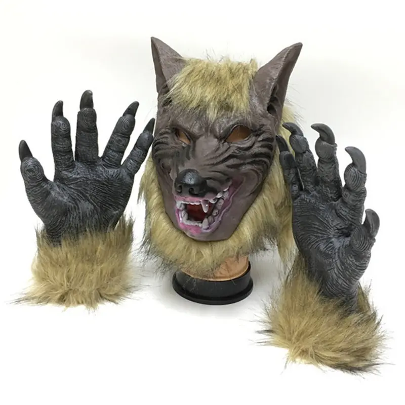 Topeng Serigala Latex + Cakar Serigala - Set Halloween dengan Topeng dan Sarung Tangan Serigala 4