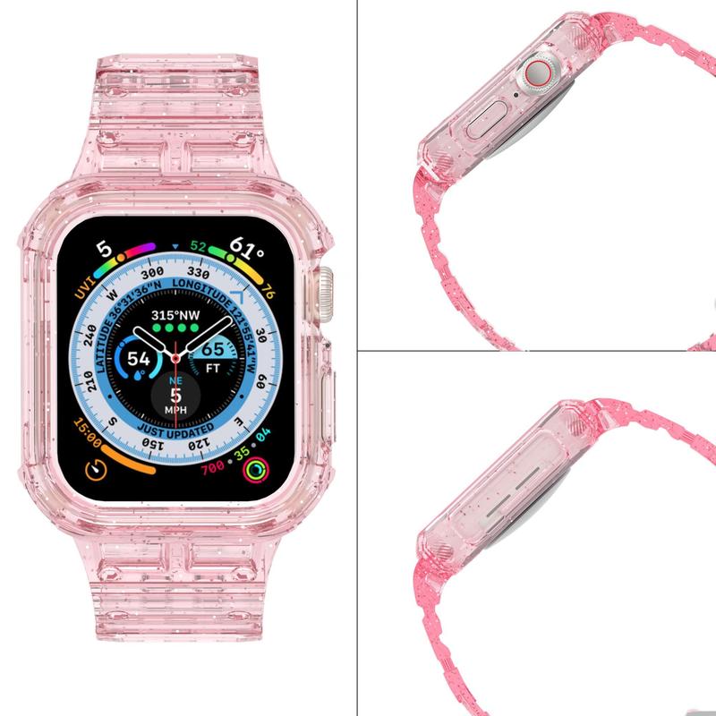 Solid Color Glitter Watch Band (Band Only), Adjustable TPU Transparent Sports Watch Band, Replacement Watch Band For Apple Watch, Electronics Accessories 5