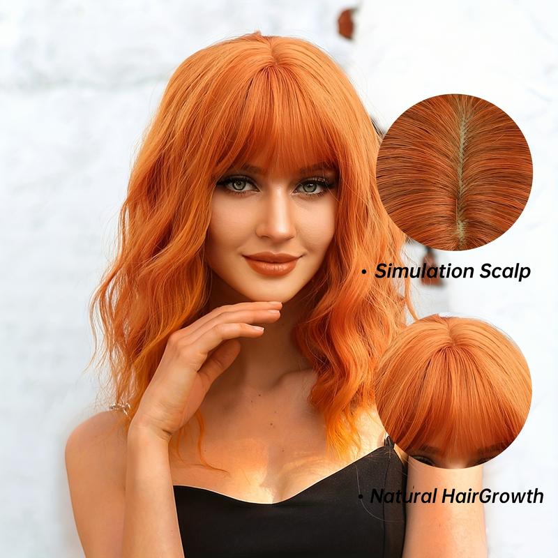 14 Inches Long Curly Orange Wigs with Bangs Synthetic Wigs Women'S Wigs for Daily or Cosplay Use 2