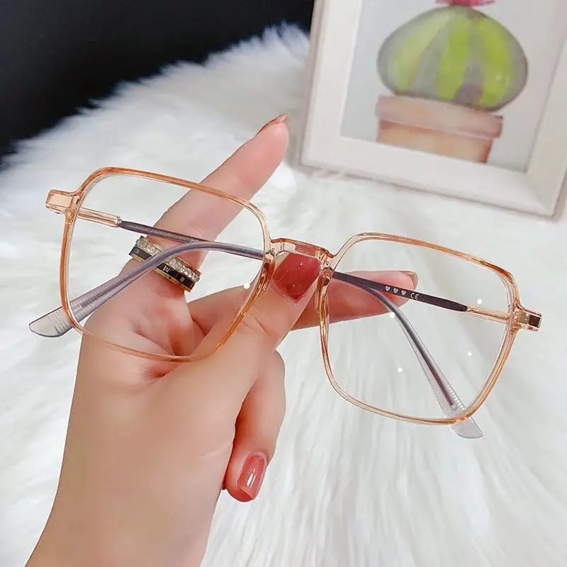 ( FREE BOX + LAP ) Kacamata Anti Radiasi Wanita Pria Lensa Square Besar Frame Transparan Pelindung UV400 Untuk Pria Dan Wanita Eyewear