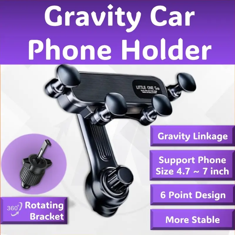New Gravity Car Phone 360 Rotating Bracket Holder Support 4.7 Inch ~ 7 Inch Phone Size Car Phone Holder Foldable Multifunctional Phone Holder