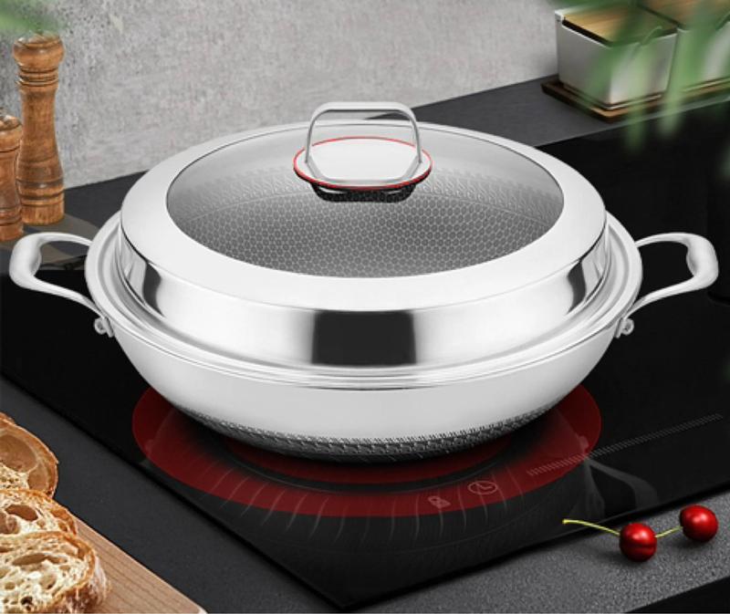 Chảo Đức Tổ ong inox 316 cấp y tế (2 tay cầm + sâu lòng )  - Chống Dính NANO kháng khuẩn +  Công nghệ BLACKCUBE giúp bảo vệ lớp chống dính siêu bền bỉ , siêu chống trầy xước bề mặt chảo , Đáy 7 lớp thép Chảo rán xào