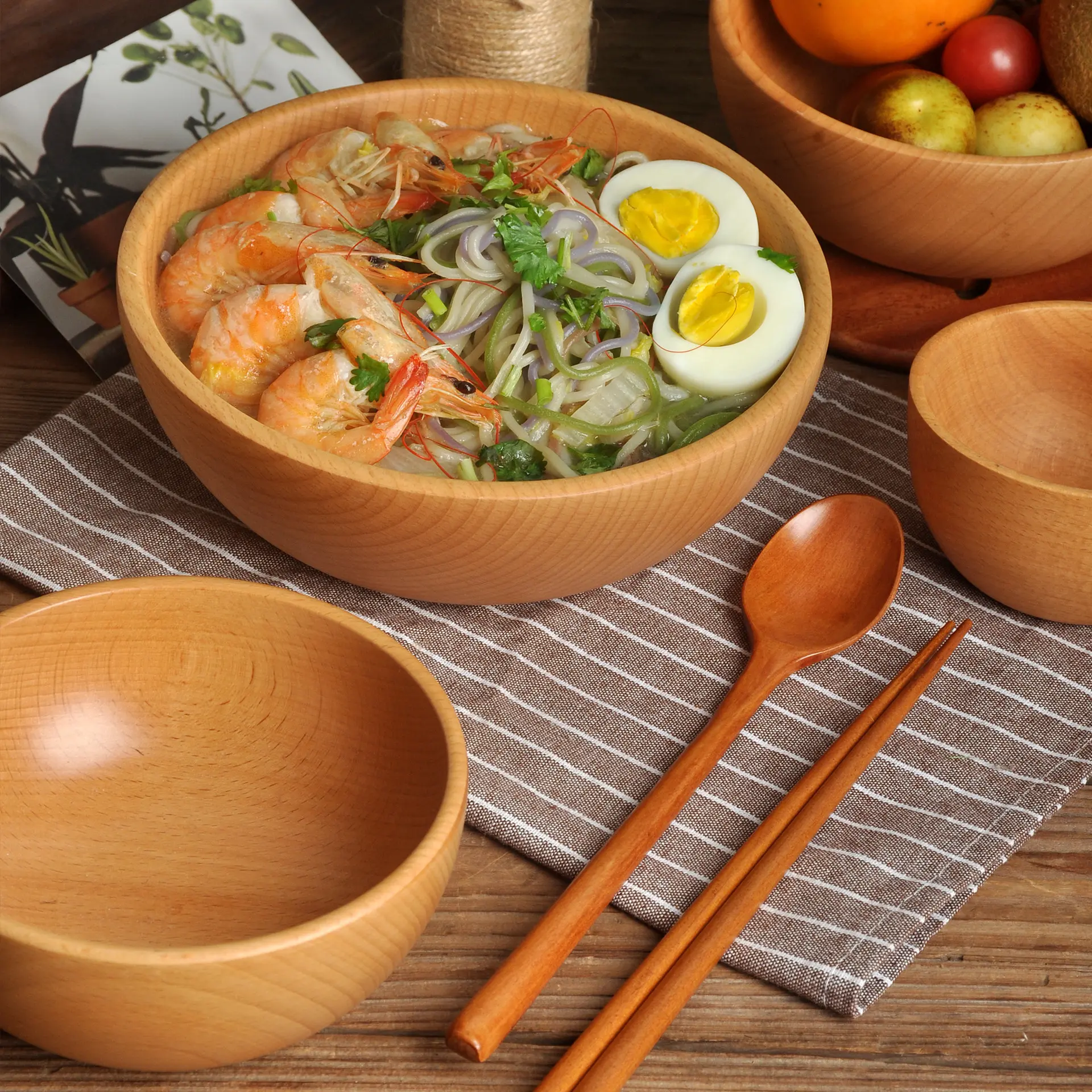 Beech Wooden Bowl Log Dish Whole Wooden Plate Tableware Salad Bowl Woodware Fruit Dish Dried Fruit Coarse Cereals Shallow Mouth Bowl