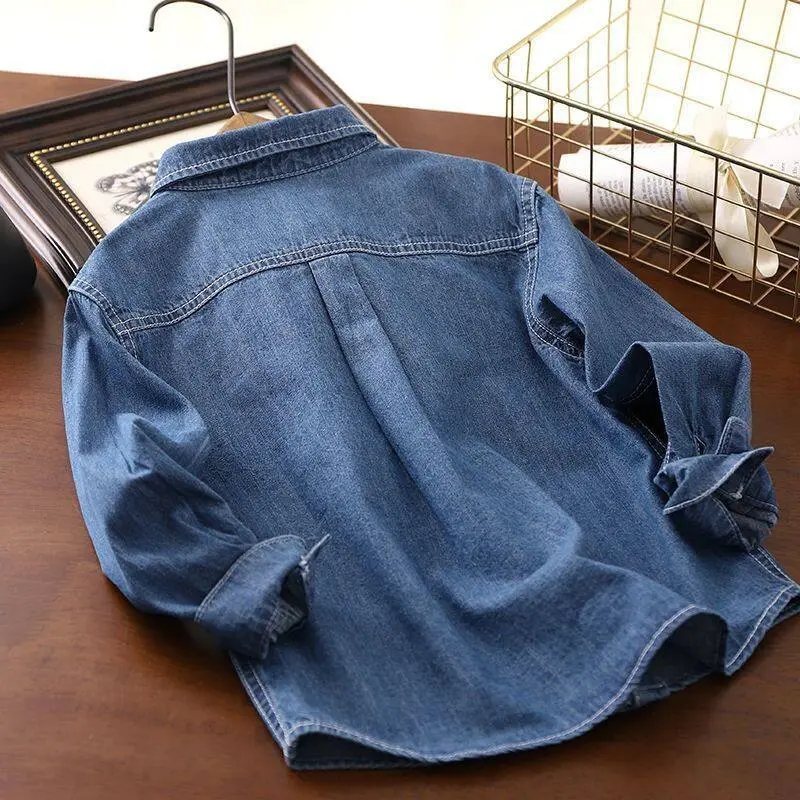 Áo Khoác Trẻ Em, Cho Em Bé Và Người Lớn Tuổi, Áo Khoác Denim, Áo Sơ Mi Denim Cho Bé Trai, Áo Khoác Cho Bé Trai, Áo Khoác Cho Bé Trai, Quần Áo Trẻ Em, Thích Hợp Cho Mùa Thu 3