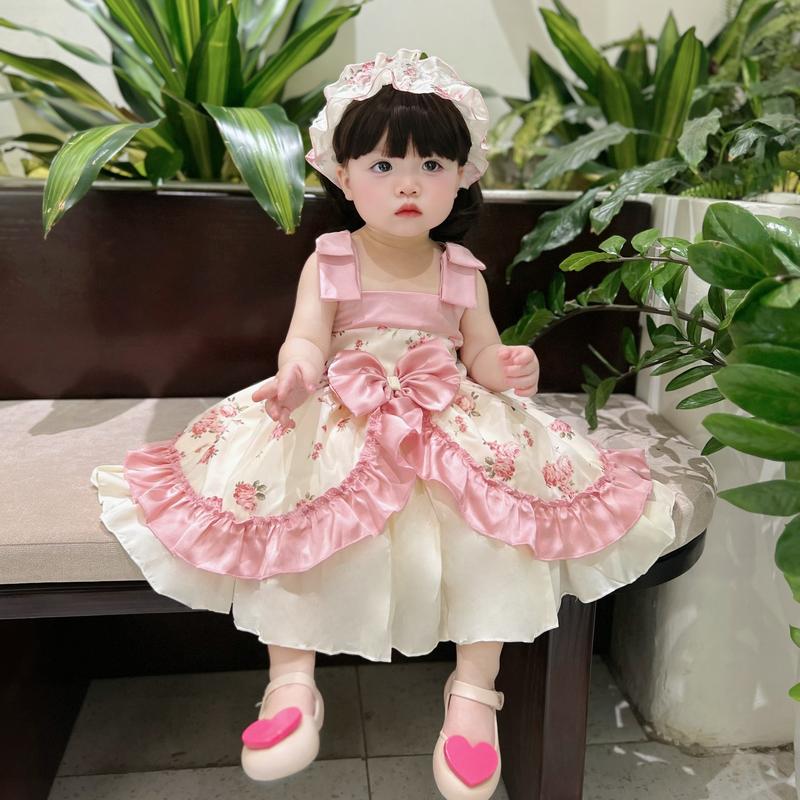 (Form Nhỏ)Váy Lolita Hoa Hồng 2 Nơ Vai NYH Váy ,Tuban,Chip Chất Thô Hàn 6-14 Kg,Váy Cho Bé Gái Sinh Nhật Dự Tiệc Du Lịch